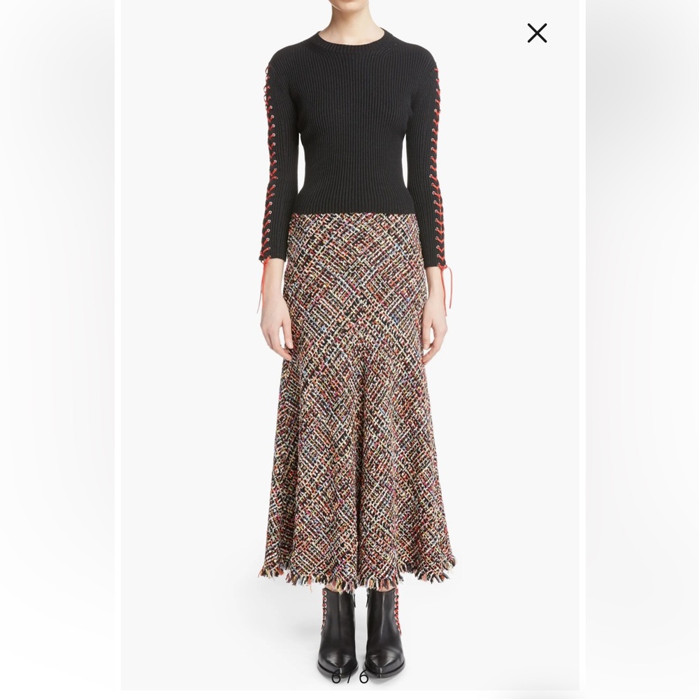 Alexander McQueen Black and Red Tweed A-Line Skirt.